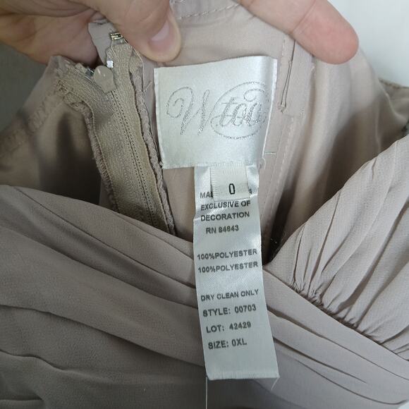 WToo Taupe Bridesmaid Crinkle Chiffon Maxi Dress Womens 0 Neutral Boho - Picture 5 of 11